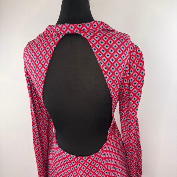 FREE PEOPLE It Takes Two Pink Mini Dress Stretch Waist Tie Long Sleeve S Small - Picture 8 of 12